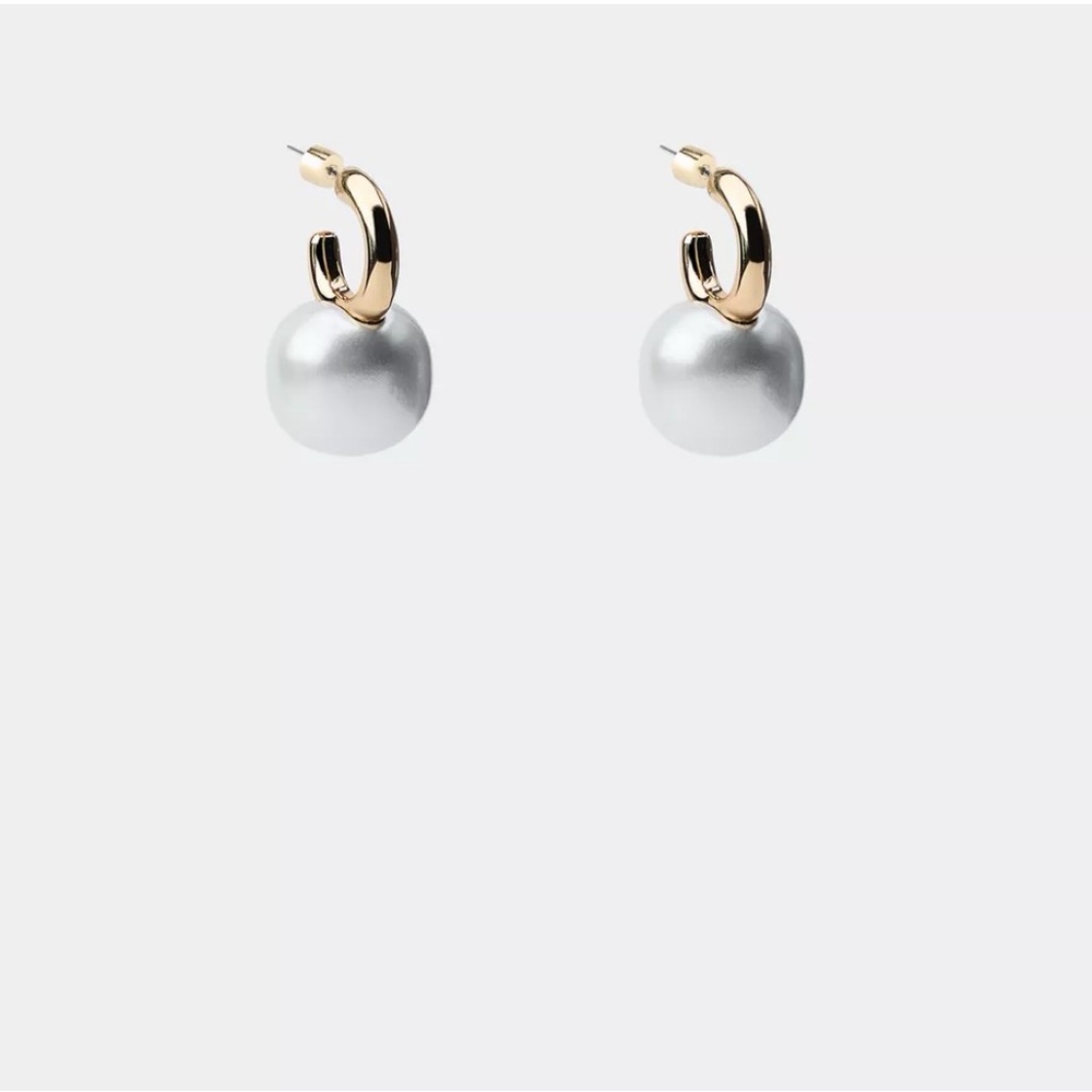 Zara Fashion Pearl Earrings Stud Hook Drop Dangle Gold Plated